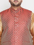 Vastramay PLUS Men's Maroon Nehru Jacket With Rose Gold Kurta And Pyjama Set
